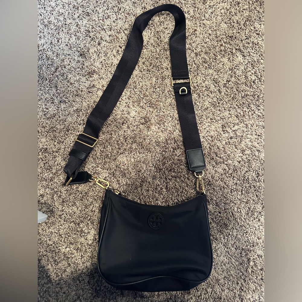 Tory Burch black nylon crossbody.